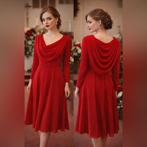 Vintage Lee Simone Red Draped Back Cocktail Dress Size 17/18